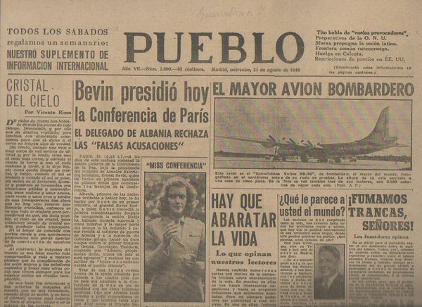 PUEBLO. AÑO VII. NUM. 2.000. MADRID, MIERCOLES, 21 DE AGOSTO …