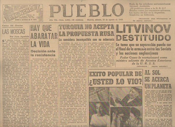 PUEBLO. AÑO VII. NUM. 2.003. MADRID, SABADO, 24 DE AGOSTO …