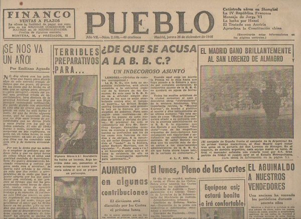 PUEBLO. AÑO VII. NUM. 2.108. MADRID, JUEVES 26 DE DICIEMBRE …