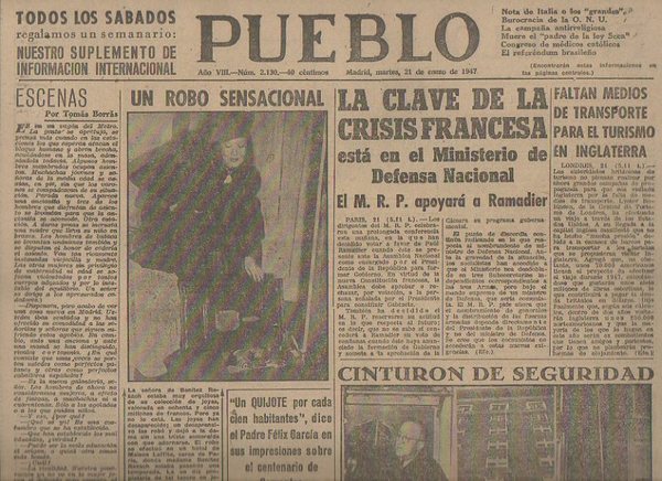 PUEBLO. AÑO VIII. NUM. 2.130. MADRID, MARTES, 21 DE ENERO …