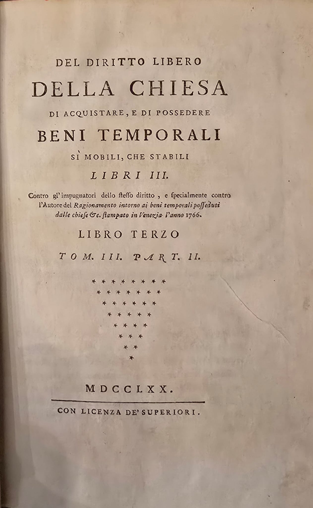 Del diritto libero della Chiesa di acquistare e di possedere …