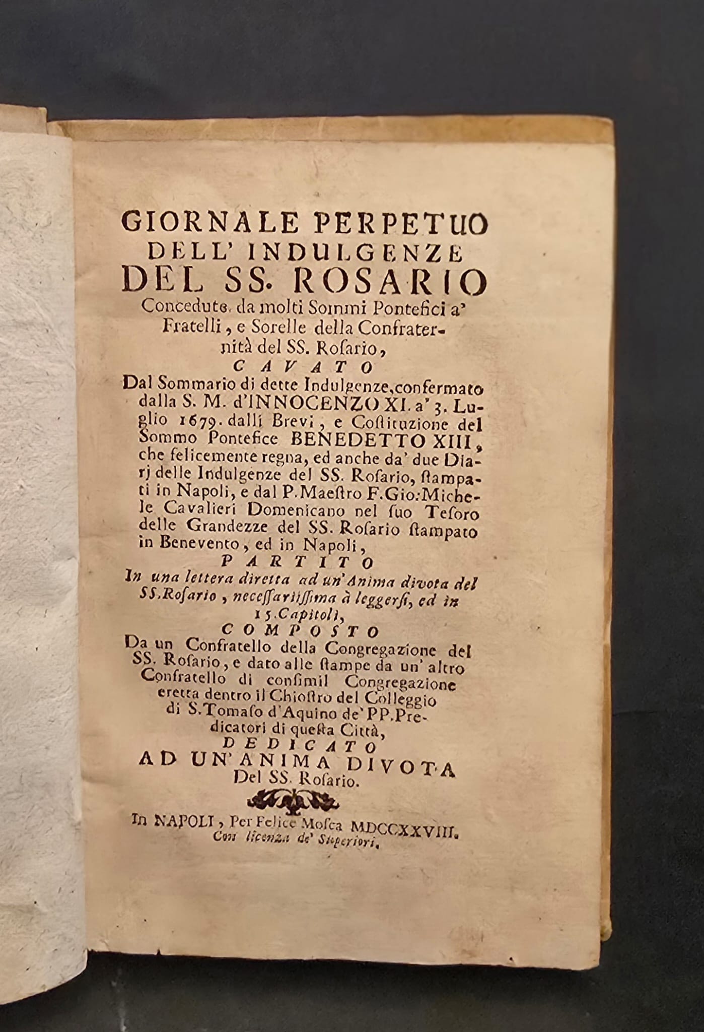 Giornale Perpetuo dell’indulgenze del SS. Rosario.