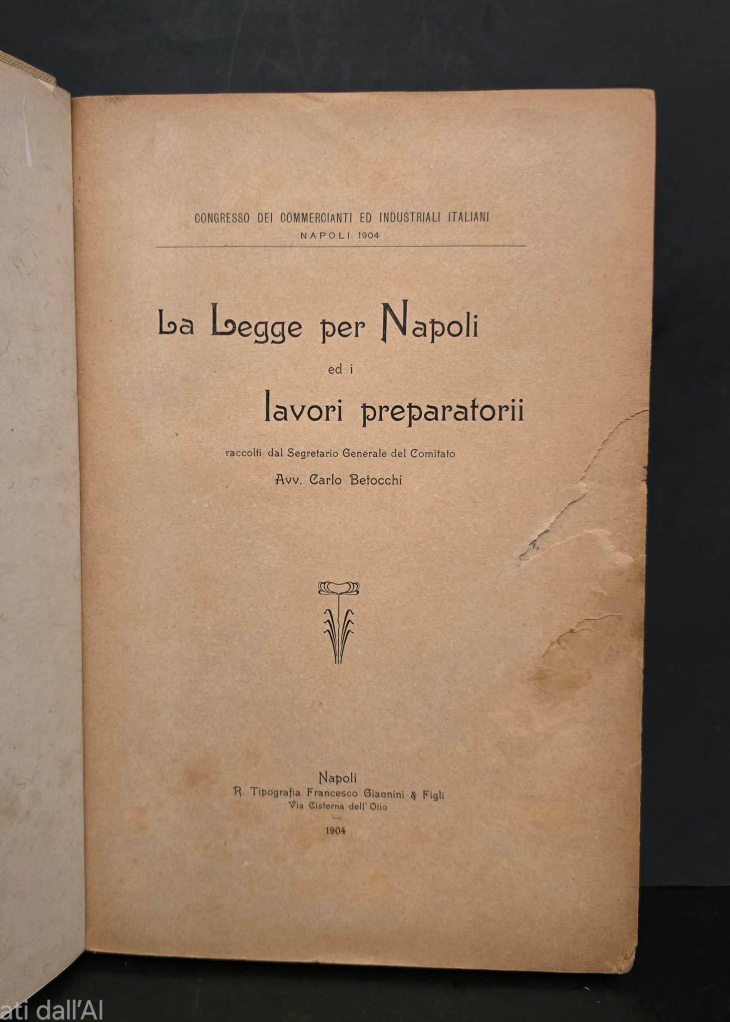 La Legge per Napoli 8 luglio 1904 ed i lavori …