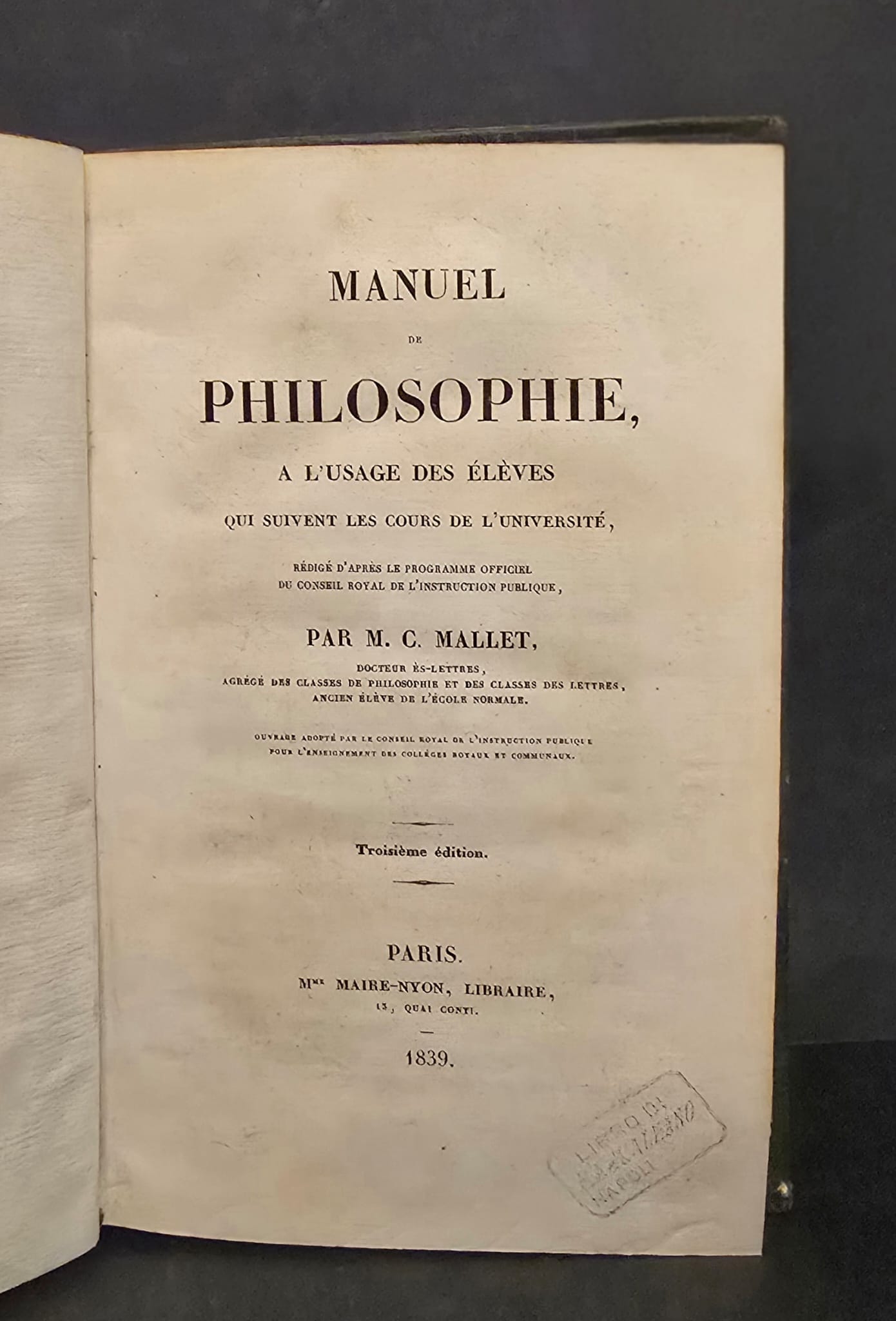 Manuel de Philosophie a l’usage des élèves qui suivent les …