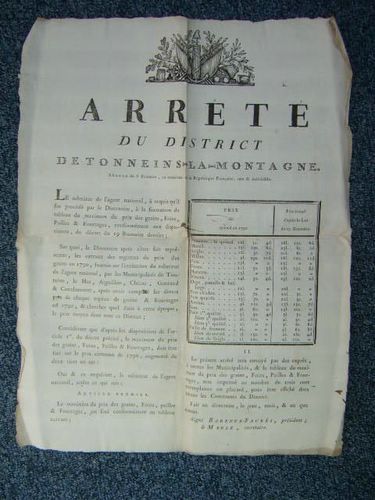 Arrêté du District de Tonneins-la-Montagne. Séance du 6 Frimaire, an …