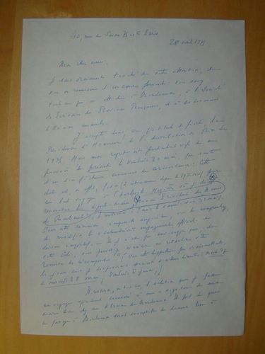 Lettre autographe signée de l'écrivain Jean Guirec (romancier et journaliste)