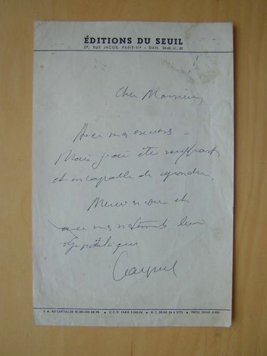 1 Lettre autographe signée de Jean Cayrol.