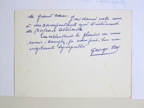 Lettre autographe signée de l'écrivain George-Day
