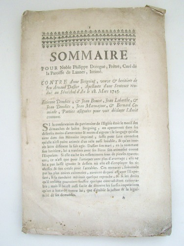 Sommaire pour Noble Philippe Doregue, Prêtre, Curé de la Paroisse …