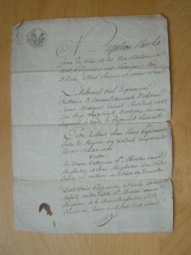 Copie d'un Jugement rendu vers 1811 par le Tribunal Civil …