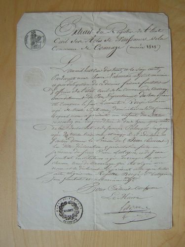 Extrait conforme d'acte de naissance daté de 1818 de Jean …
