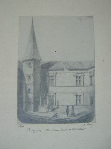 Château de Roujan. Essai de restitution. Dessin original d'Albert Fabre, …