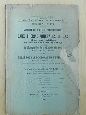 Contribution à l'Etudes physico-chimique des Eaux Thermo-Minérales de Dax et …