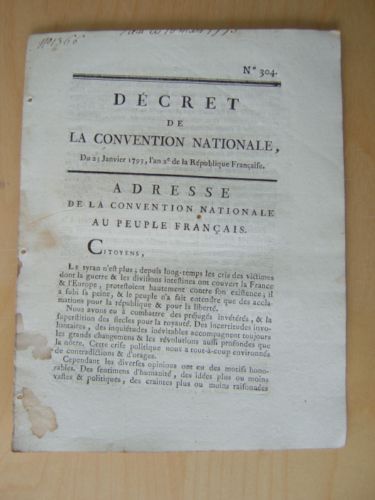 Décret de la Convention Nationale du 23 Janvier 1793, l’an …