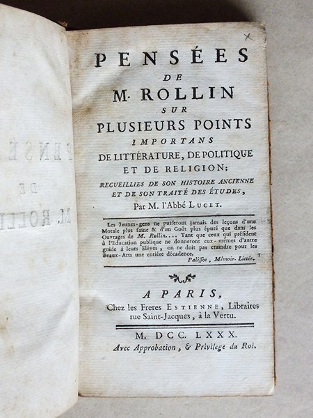 Pensées de M. Rollin sur plusieurs points importans de littérature, …