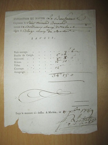 Expédition du Navire Le Bienfaisant, Capitaine le Sieur Rémond Bernard …