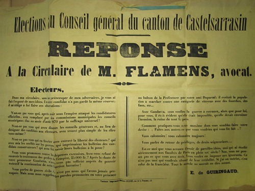 Elections au Conseil général du canton de Castelsarrasin. Réponse à …