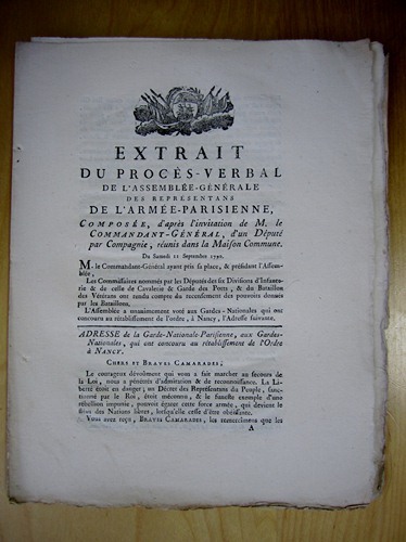 Extrait du Procès-Verbal de l'Assemblée Générale des Représentans de l'Armée …