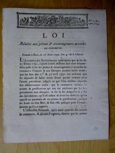 Loi relative aux primes & encouragemens accordés au commerce. Donnée …