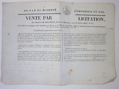 De par Sa majesté l'Empereur et Roi. Vente par Licitation, …