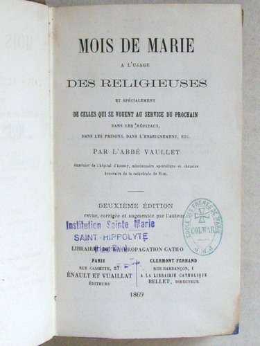 Mois de Marie à l'usage des Religieuses et spécialement de …