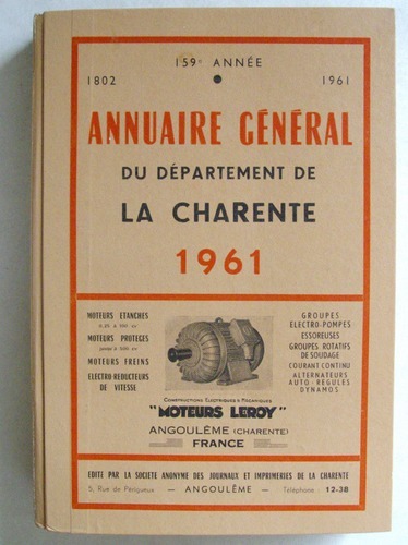 Annuaire Général du Département de la Charente 1961