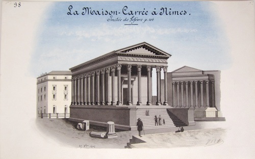 La Maison Carrée à Nîmes [ Beau lavis original ] …