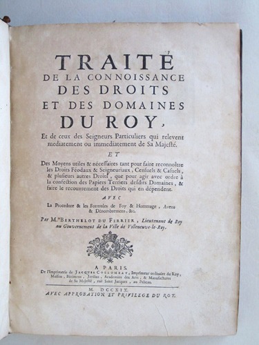 Traité de la Connoissance des Droits et des Domaines du …