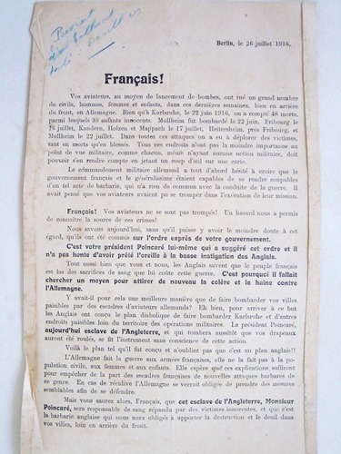 Tract allemand en français daté de Berlin, le 26 juillet …
