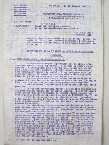 Au Q.G.A. le 14 octobre 1915. Traduction d'un document allemand …