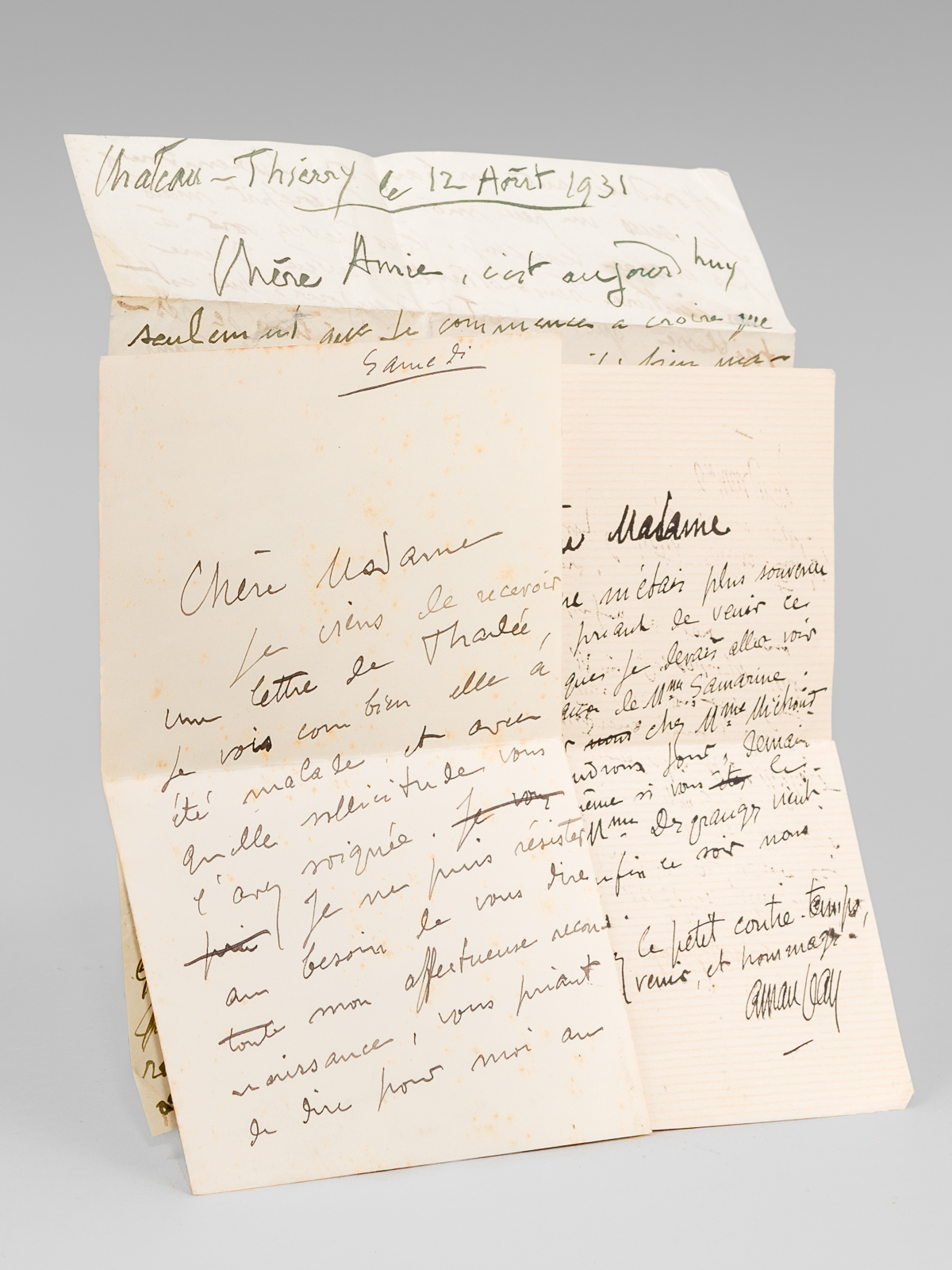 3 lettres autographes signées [ Détail : ] 1 L.A.S. …