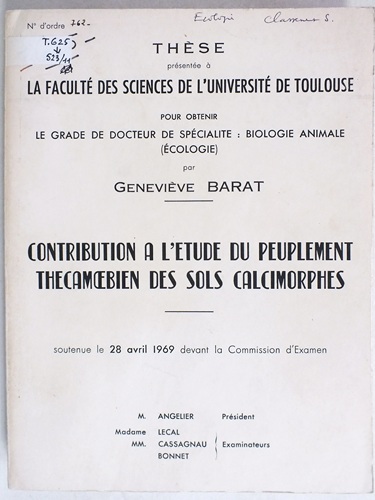 Contribution à l'étude du peuplement Thecamoebien des sols calcimorphes. Thèse …