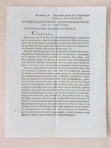 L'administration Départementale de la Gironde, A l'Administration du Canton d. …