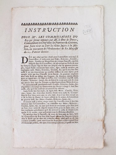 Instruction pour Mrs. les Commissaires du Roy qui seront nommés …