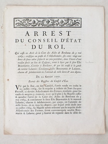 Arrest du Conseil d'Etat du Roi, Qui casse un Arrêt …