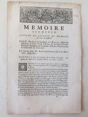 Mémoire Signifié Servant de Réponse au Mémoire du Sieur de …