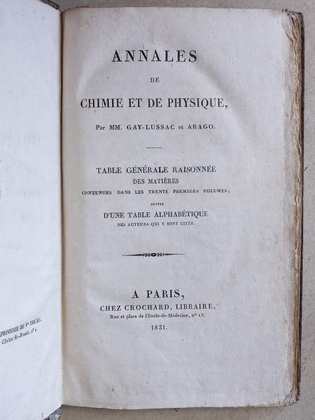 Annales de Chimie et de Physique. Table générale raisonnée des …