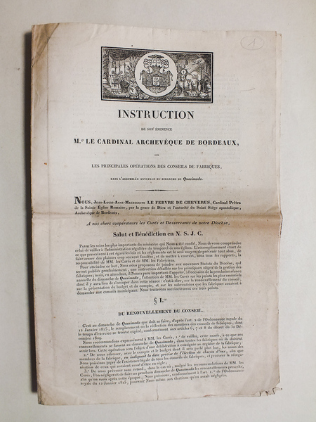 Instruction de son Eminence Mgr le Cardinal Archevêque de Bordeaux …
