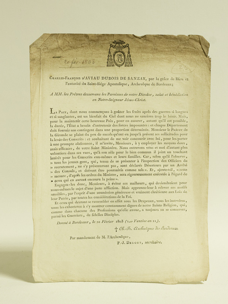 Charles-François d'Aviau Dubois de Sanzay, par la grâce de Dieu …