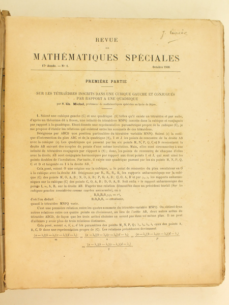 Revue de Mathématiques Spéciales Tome Neuvième Années 1906-1907 & 1907-1908 …