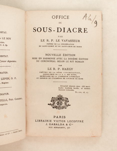 Office du Sous-Diacre par le R.P. Vavasseur. Nouvelle édition mise …