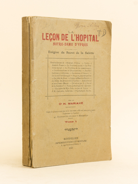 La Leçon de l'Hôpital Notre-Dame d'Ypres. Exégèse du Secret de …