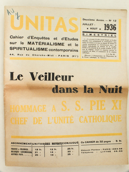 Unitas. Cahier d'Enquêtes et d'Etudes sur le Matérialisme et le …