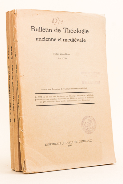 Bulletin de Théologie ancienne et médiévale. Tome Quatrième (3 Volumes …