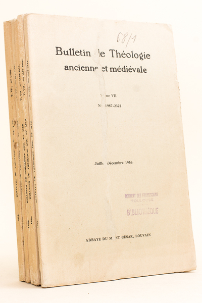 Bulletin de Théologie ancienne et médiévale. Tome VII (5 Volumes …