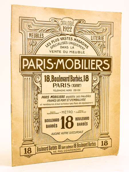 Paris-Mobiliers 18, Boulevard Barbès. Catalogue 1922. Meubles - Literies