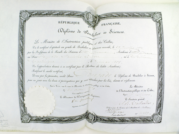 Diplôme de Bachelier ès Sciences. Accordé le 24 avril 1872 …