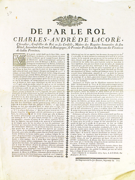 [ Ordonnance faite à Oyrières le 10 novembre 1773, concernant …