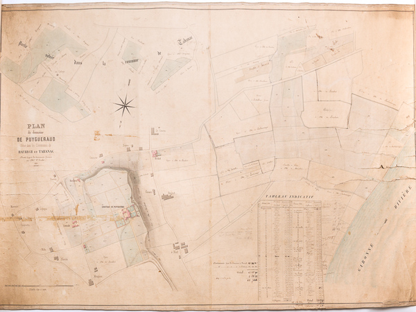 Plan manuscrit colorié du Domaine de Puygueraud situé dans les …