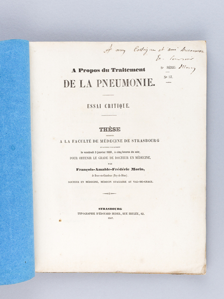 A propos du Traitement de la Pneumonie. Essai critique. Thèse …